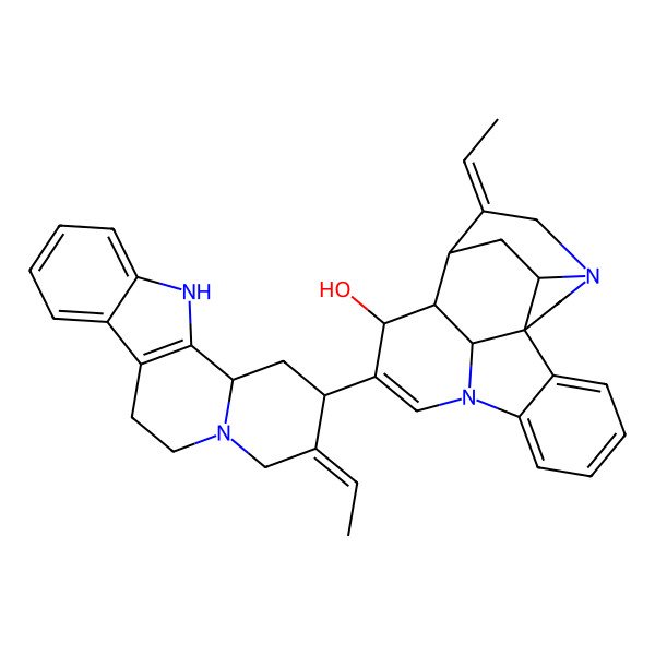 2D Structure of (1R,11S,12R,13R,14E,19S,21S)-10-[(2R,3E,12bS)-3-ethylidene-2,4,6,7,12,12b-hexahydro-1H-indolo[2,3-a]quinolizin-2-yl]-14-ethylidene-8,16-diazahexacyclo[11.5.2.11,8.02,7.016,19.012,21]henicosa-2,4,6,9-tetraen-11-ol