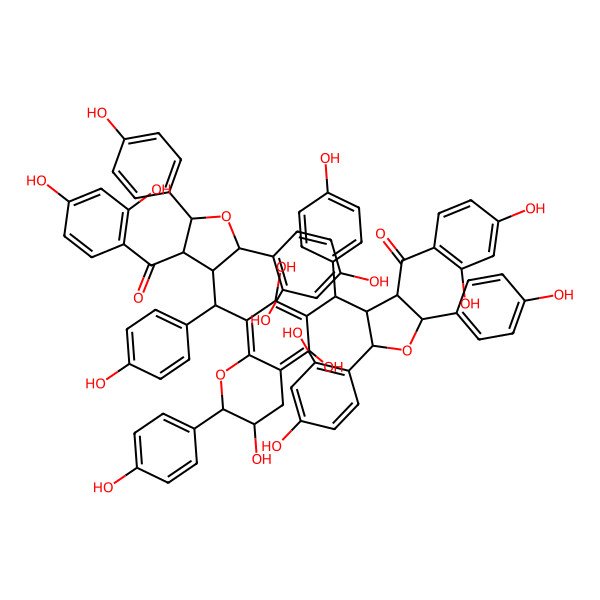 2D Structure of [(2R,3S,4R,5S)-4-[(S)-[(2R,3R)-8-[(S)-[(2R,3S,4S,5S)-4-(2,4-dihydroxybenzoyl)-2-(2,4-dihydroxyphenyl)-5-(4-hydroxyphenyl)oxolan-3-yl]-(4-hydroxyphenyl)methyl]-3,5,7-trihydroxy-2-(4-hydroxyphenyl)-3,4-dihydro-2H-chromen-6-yl]-(4-hydroxyphenyl)methyl]-5-(2,4-dihydroxyphenyl)-2-(4-hydroxyphenyl)oxolan-3-yl]-(2,4-dihydroxyphenyl)methanone