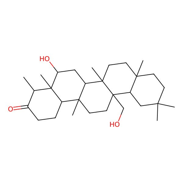 2D Structure of (4R,4aS,5R,6aS,6aR,6bR,8aR,12aR,14aR,14bS)-5-hydroxy-6a-(hydroxymethyl)-4,4a,6b,8a,11,11,14a-heptamethyl-2,4,5,6,6a,7,8,9,10,12,12a,13,14,14b-tetradecahydro-1H-picen-3-one 2D Structure of (4R,4aS,5R,6aS,6aR,6bR,8aR,12aR,14aR,14bS)-5-hydroxy-6a-(hydroxymethyl)-4,4a,6b,8a,11,11,14a-heptamethyl-2,4,5,6,6a,7,8,9,10,12,12a,13,14,14b-tetradecahydro-1H-picen-3-one