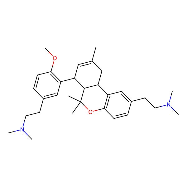 2D Structure of 2-[(6aS,7R,10aS)-7-[5-[2-(dimethylamino)ethyl]-2-methoxyphenyl]-6,6,9-trimethyl-6a,7,10,10a-tetrahydrobenzo[c]chromen-2-yl]-N,N-dimethylethanamine