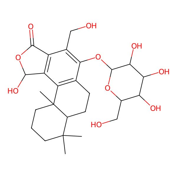 2D Structure of 1-hydroxy-4-(hydroxymethyl)-8,8,11a-trimethyl-5-[3,4,5-trihydroxy-6-(hydroxymethyl)oxan-2-yl]oxy-6,7,7a,9,10,11-hexahydro-1H-naphtho[1,2-e][2]benzofuran-3-one
