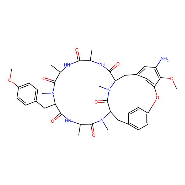 2D Structure of (1S,4R,7S,10S,13S,16S)-25-amino-24-methoxy-10-[(4-methoxyphenyl)methyl]-4,7,9,13,15,29-hexamethyl-22-oxa-3,6,9,12,15,29-hexazatetracyclo[14.12.2.218,21.123,27]tritriaconta-18,20,23(31),24,26,32-hexaene-2,5,8,11,14,30-hexone