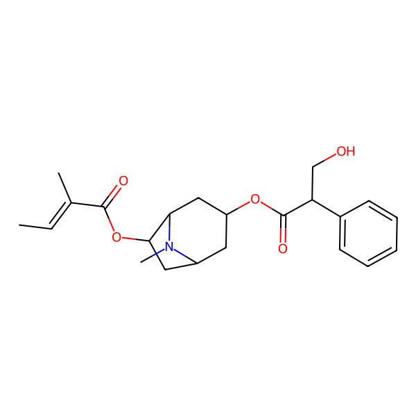 2D Structure of [(1S,5R)-3-(3-hydroxy-2-phenylpropanoyl)oxy-8-methyl-8-azabicyclo[3.2.1]octan-6-yl] (E)-2-methylbut-2-enoate