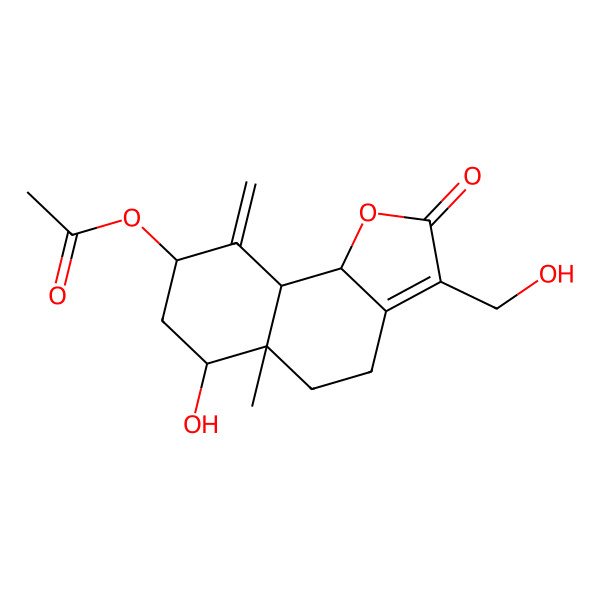 2D Structure of [(5aR,6R,8S,9aS,9bR)-6-hydroxy-3-(hydroxymethyl)-5a-methyl-9-methylidene-2-oxo-5,6,7,8,9a,9b-hexahydro-4H-benzo[g][1]benzofuran-8-yl] acetate