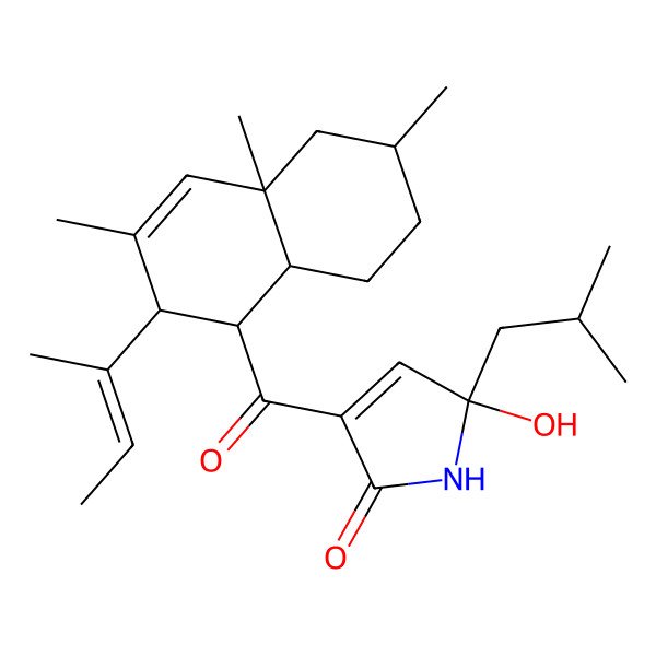 2D Structure of 3-(2-but-2-en-2-yl-3,4a,6-trimethyl-2,5,6,7,8,8a-hexahydro-1H-naphthalene-1-carbonyl)-5-hydroxy-5-(2-methylpropyl)-1H-pyrrol-2-one
