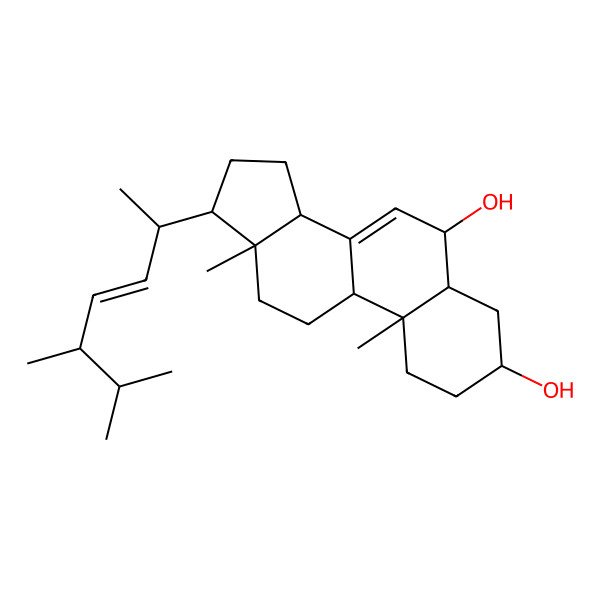 2D Structure of (3S,5R,6R,9R,10R,13R,14R,17R)-17-[(E,2R,5R)-5,6-dimethylhept-3-en-2-yl]-10,13-dimethyl-2,3,4,5,6,9,11,12,14,15,16,17-dodecahydro-1H-cyclopenta[a]phenanthrene-3,6-diol