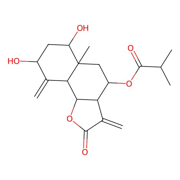 2D Structure of [(3aR,4S,5aR,6R,8R,9aS,9bR)-6,8-dihydroxy-5a-methyl-3,9-dimethylidene-2-oxo-3a,4,5,6,7,8,9a,9b-octahydrobenzo[g][1]benzofuran-4-yl] 2-methylpropanoate
