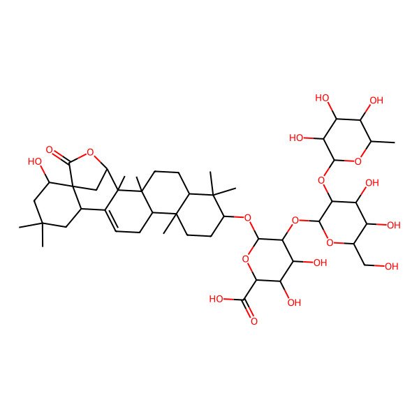 2D Structure of 5-[4,5-Dihydroxy-6-(hydroxymethyl)-3-(3,4,5-trihydroxy-6-methyloxan-2-yl)oxyoxan-2-yl]oxy-3,4-dihydroxy-6-[(2-hydroxy-4,4,11,15,15,19,20-heptamethyl-23-oxo-22-oxahexacyclo[19.2.1.01,6.07,20.010,19.011,16]tetracos-7-en-14-yl)oxy]oxane-2-carboxylic acid
