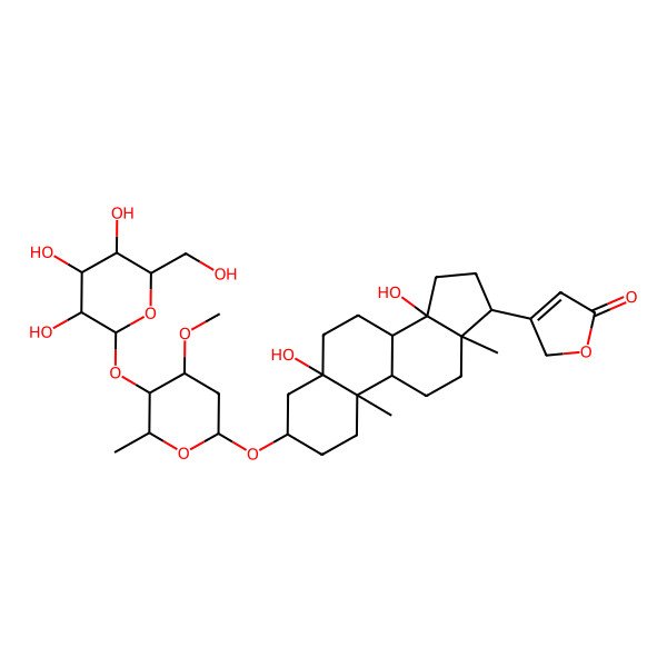 2D Structure of 3-[5,14-dihydroxy-3-[4-methoxy-6-methyl-5-[3,4,5-trihydroxy-6-(hydroxymethyl)oxan-2-yl]oxyoxan-2-yl]oxy-10,13-dimethyl-2,3,4,6,7,8,9,11,12,15,16,17-dodecahydro-1H-cyclopenta[a]phenanthren-17-yl]-2H-furan-5-one