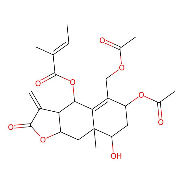 2D Structure of [6-acetyloxy-5-(acetyloxymethyl)-8-hydroxy-8a-methyl-3-methylidene-2-oxo-4,6,7,8,9,9a-hexahydro-3aH-benzo[f][1]benzofuran-4-yl] 2-methylbut-2-enoate