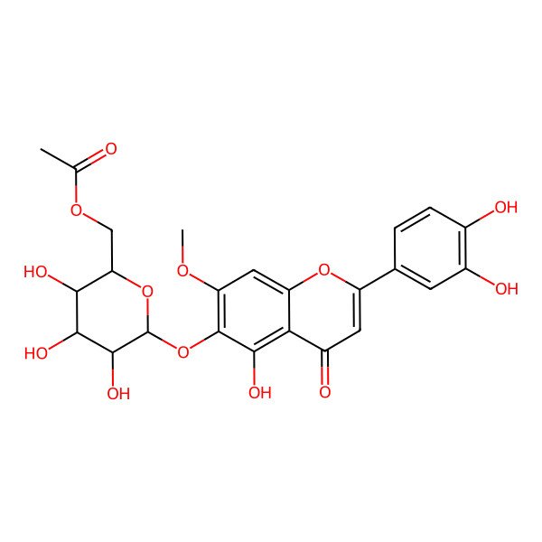 2D Structure of [6-[2-(3,4-Dihydroxyphenyl)-5-hydroxy-7-methoxy-4-oxochromen-6-yl]oxy-3,4,5-trihydroxyoxan-2-yl]methyl acetate