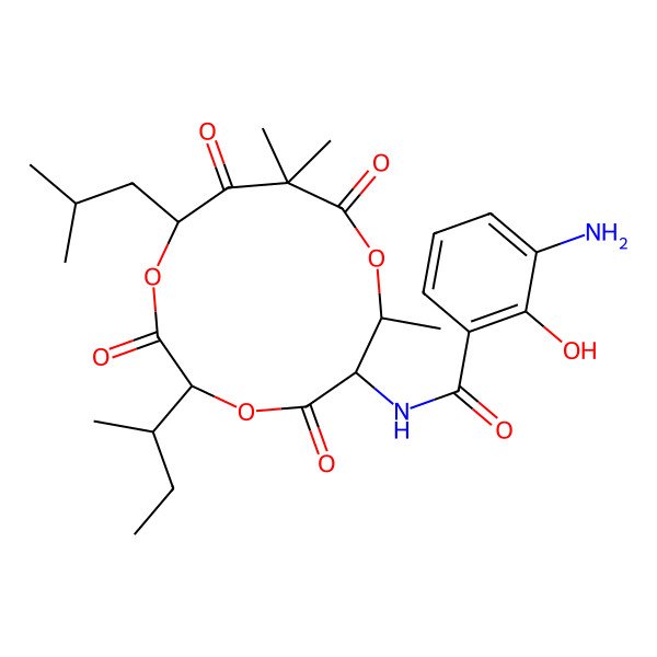 2D Structure of 3-amino-N-[(6S,7R)-3-butan-2-yl-7,10,10-trimethyl-12-(2-methylpropyl)-2,5,9,11-tetraoxo-1,4,8-trioxacyclododec-6-yl]-2-hydroxybenzamide