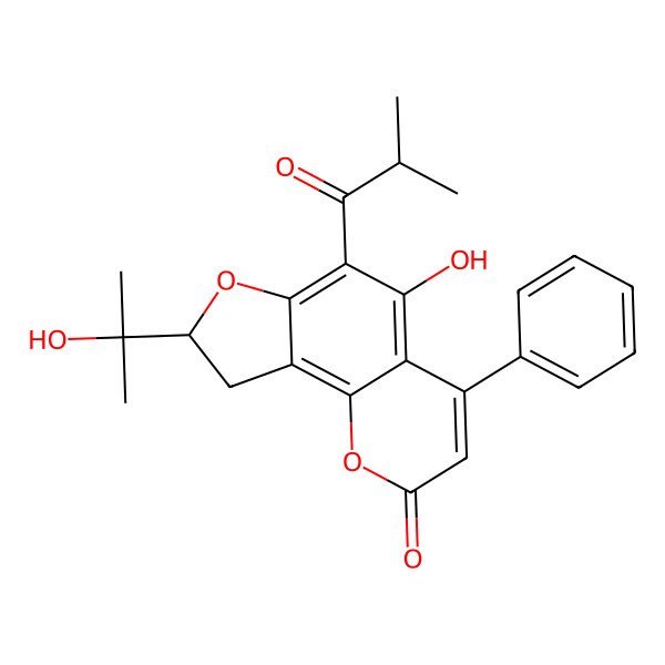 2D Structure of 8,9-Dihydro-5-hydroxy-8-(1-hydroxy-1-methylethyl)-6-(2-methyl-1-oxopropyl)-4-phenyl-2H-furo[2,3-h]-1-benzopyran-2-one