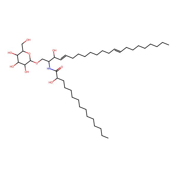 2D Structure of 2-hydroxy-N-[3-hydroxy-1-[3,4,5-trihydroxy-6-(hydroxymethyl)oxan-2-yl]oxydocosa-4,13-dien-2-yl]pentadecanamide