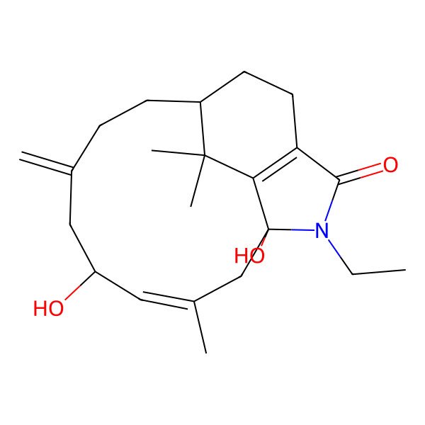 2D Structure of 15-Ethyl-1,5-dihydroxy-3,17,17-trimethyl-7-methylidene-15-azatricyclo[8.5.2.013,16]heptadeca-3,13(16)-dien-14-one