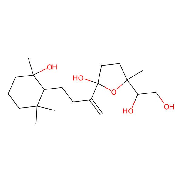 2D Structure of (1S)-1-[5-hydroxy-5-[4-(2-hydroxy-2,6,6-trimethylcyclohexyl)but-1-en-2-yl]-2-methyloxolan-2-yl]ethane-1,2-diol