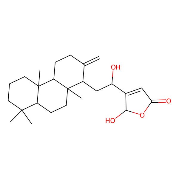 2D Structure of (2R)-3-[(1R)-2-[(1R,4aS,4bS,8aS,10aR)-4b,8,8,10a-tetramethyl-2-methylidene-1,3,4,4a,5,6,7,8a,9,10-decahydrophenanthren-1-yl]-1-hydroxyethyl]-2-hydroxy-2H-furan-5-one