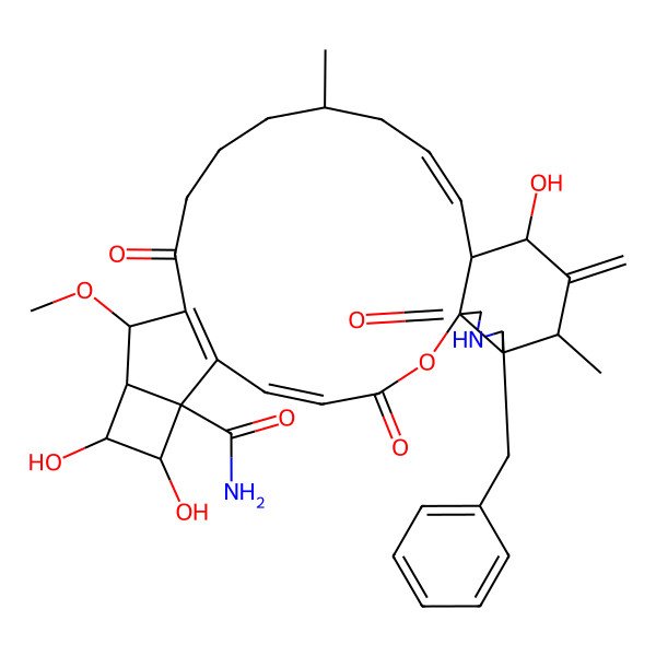 2D Structure of (1S,4Z,7S,8R,9R,10R,11S,17R,19E,21S,22S,24S,25S,26S)-26-benzyl-8,9,22-trihydroxy-11-methoxy-17,24-dimethyl-23-methylidene-3,13,28-trioxo-2-oxa-27-azapentacyclo[19.7.0.01,25.06,12.07,10]octacosa-4,6(12),19-triene-7-carboxamide