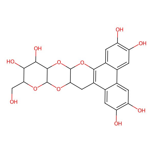 2D Structure of (16R,18R,19S,20S,21R,23S,25R)-21-(hydroxymethyl)-15,17,22,24-tetraoxahexacyclo[12.12.0.02,7.08,13.016,25.018,23]hexacosa-1(14),2,4,6,8,10,12-heptaene-4,5,10,11,19,20-hexol