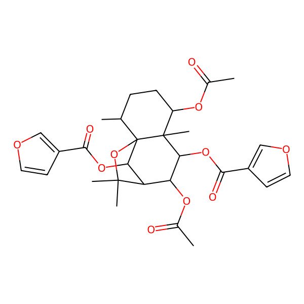 2D Structure of [5,8-Diacetyloxy-7-(furan-3-carbonyloxy)-2,6,10,10-tetramethyl-11-oxatricyclo[7.2.1.01,6]dodecan-12-yl] furan-3-carboxylate