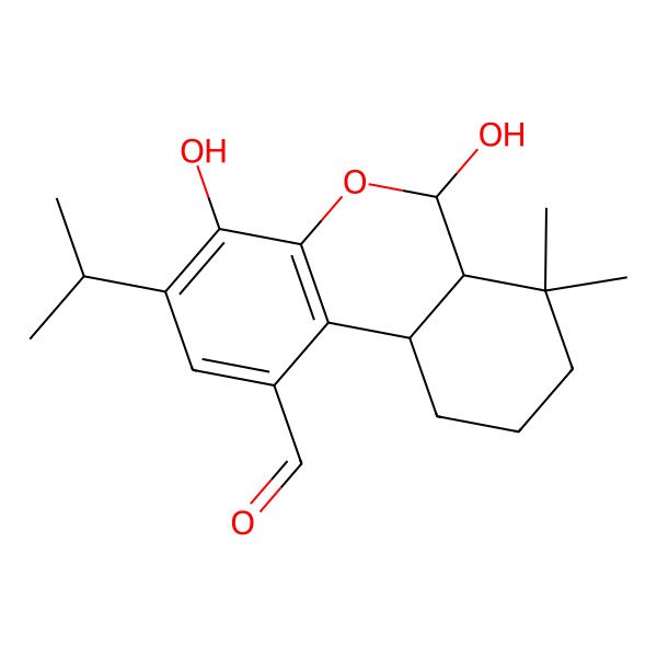 2D Structure of (6R,6aR,10aS)-4,6-dihydroxy-7,7-dimethyl-3-propan-2-yl-6,6a,8,9,10,10a-hexahydrobenzo[c]chromene-1-carbaldehyde