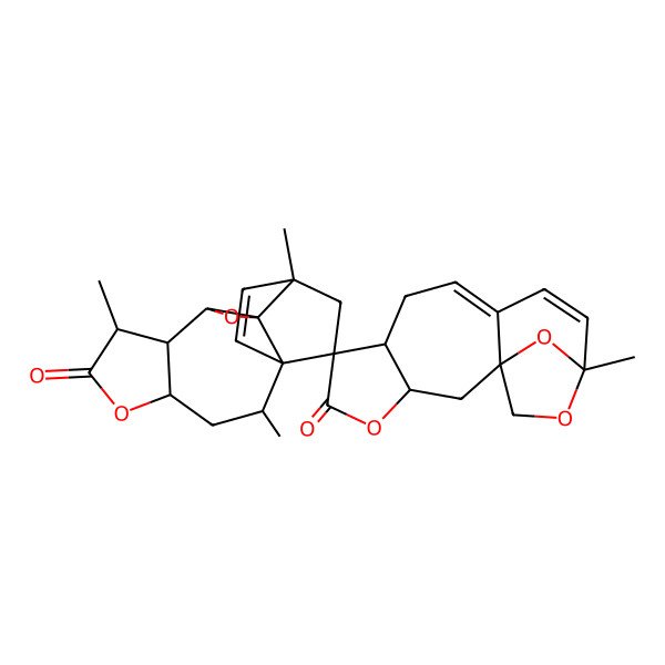 2D Structure of (1S,1'R,2'S,3R,4'R,6S,7R,7'R,8'R,9'R,11'S,12'R,13R)-2',7',12',13-tetramethylspiro[4,14,16-trioxatetracyclo[11.2.1.01,10.03,7]hexadeca-9,11-diene-6,15'-5,10-dioxapentacyclo[10.2.2.01,11.04,8.09,11]hexadec-13-ene]-5,6'-dione