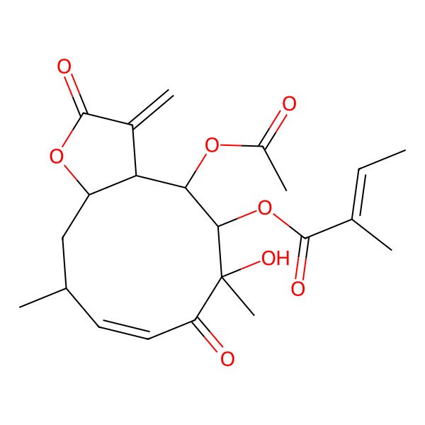 2D Structure of [(3aS,4S,5R,6R,10R,11aR)-4-acetyloxy-6-hydroxy-6,10-dimethyl-3-methylidene-2,7-dioxo-3a,4,5,10,11,11a-hexahydrocyclodeca[b]furan-5-yl] 2-methylbut-2-enoate