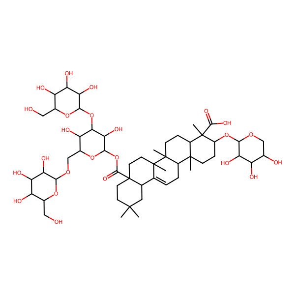 2D Structure of (3S,4S,4aR,6aR,6bS,8aS,12aS,14aR,14bR)-8a-[(2S,3R,4S,5S,6R)-3,5-dihydroxy-4-[(2R,3R,4S,5S,6R)-3,4,5-trihydroxy-6-(hydroxymethyl)oxan-2-yl]oxy-6-[[(2R,3R,4S,5S,6R)-3,4,5-trihydroxy-6-(hydroxymethyl)oxan-2-yl]oxymethyl]oxan-2-yl]oxycarbonyl-4,6a,6b,11,11,14b-hexamethyl-3-[(2S,3R,4S,5R)-3,4,5-trihydroxyoxan-2-yl]oxy-1,2,3,4a,5,6,7,8,9,10,12,12a,14,14a-tetradecahydropicene-4-carboxylic acid