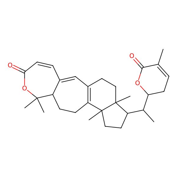 2D Structure of 8,8,13,17-Tetramethyl-16-[1-(5-methyl-6-oxo-2,3-dihydropyran-2-yl)ethyl]-7-oxatetracyclo[10.7.0.03,9.013,17]nonadeca-1(12),2,4-trien-6-one