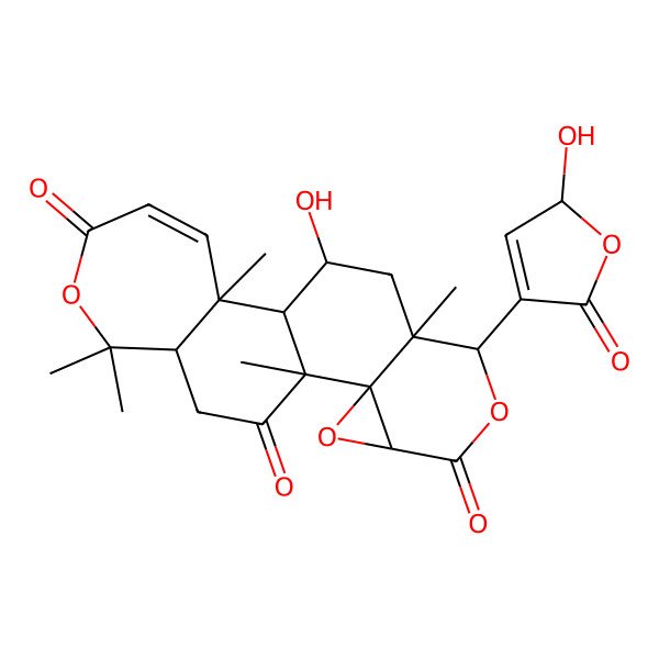 2D Structure of (1R,2R,4S,7R,8S,10S,11S,12R,18S)-10-hydroxy-7-[(2R)-2-hydroxy-5-oxo-2H-furan-4-yl]-1,8,12,17,17-pentamethyl-3,6,16-trioxapentacyclo[9.9.0.02,4.02,8.012,18]icos-13-ene-5,15,20-trione