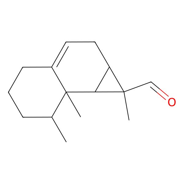 2D Structure of (1R,1aS,7S,7aS,7bS)-1,7,7a-trimethyl-2,4,5,6,7,7b-hexahydro-1aH-cyclopropa[a]naphthalene-1-carbaldehyde
