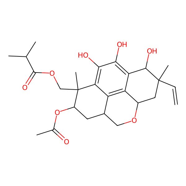 2D Structure of (6-Acetyloxy-13-ethenyl-9,10,12-trihydroxy-7,13-dimethyl-2-oxatetracyclo[6.6.2.04,16.011,15]hexadeca-8,10,15-trien-7-yl)methyl 2-methylpropanoate