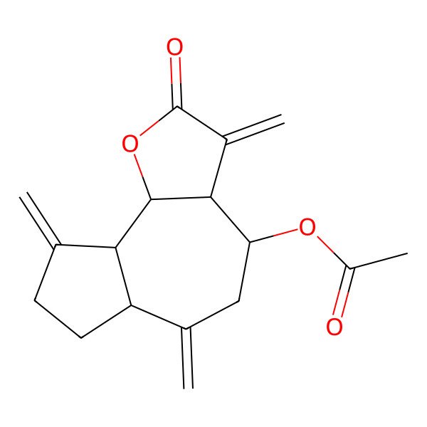 2D Structure of [(3aR,4S,6aR,9aR,9bR)-3,6,9-trimethylidene-2-oxo-3a,4,5,6a,7,8,9a,9b-octahydroazuleno[4,5-b]furan-4-yl] acetate