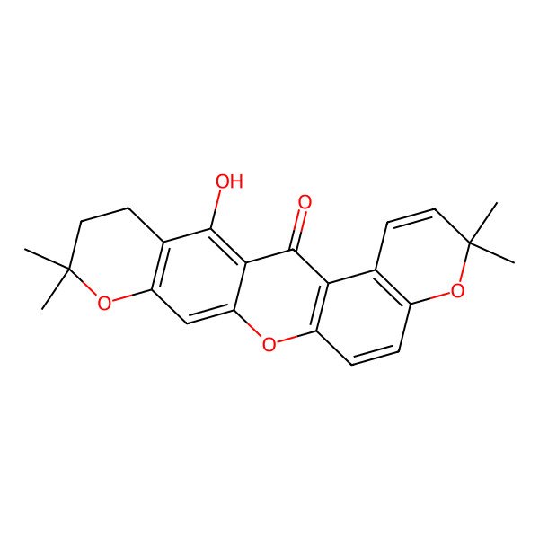 2D Structure of 22-Hydroxy-7,7,18,18-tetramethyl-8,13,17-trioxapentacyclo[12.8.0.03,12.04,9.016,21]docosa-1(22),3(12),4(9),5,10,14,16(21)-heptaen-2-one