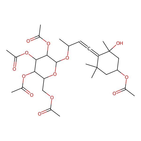 2D Structure of [3,4,5-Triacetyloxy-6-[4-(4-acetyloxy-2-hydroxy-2,6,6-trimethylcyclohexylidene)but-3-en-2-yloxy]oxan-2-yl]methyl acetate