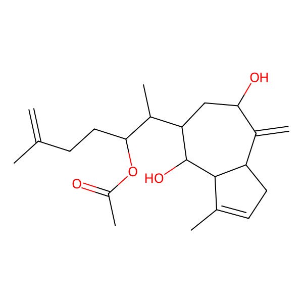 2D Structure of [2-(4,7-dihydroxy-3-methyl-8-methylidene-3a,4,5,6,7,8a-hexahydro-1H-azulen-5-yl)-6-methylhept-6-en-3-yl] acetate