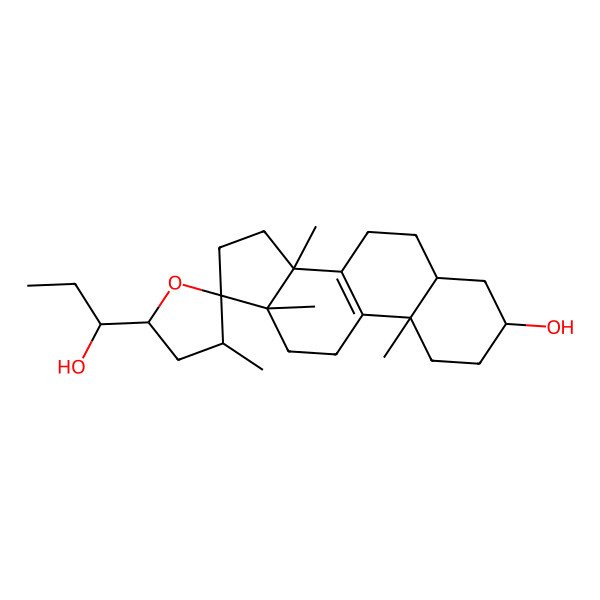2D Structure of (3S,3'R,5S,5'S,10S,13S,14S,17S)-5'-[(1S)-1-hydroxypropyl]-3',10,13,14-tetramethylspiro[2,3,4,5,6,7,11,12,15,16-decahydro-1H-cyclopenta[a]phenanthrene-17,2'-oxolane]-3-ol