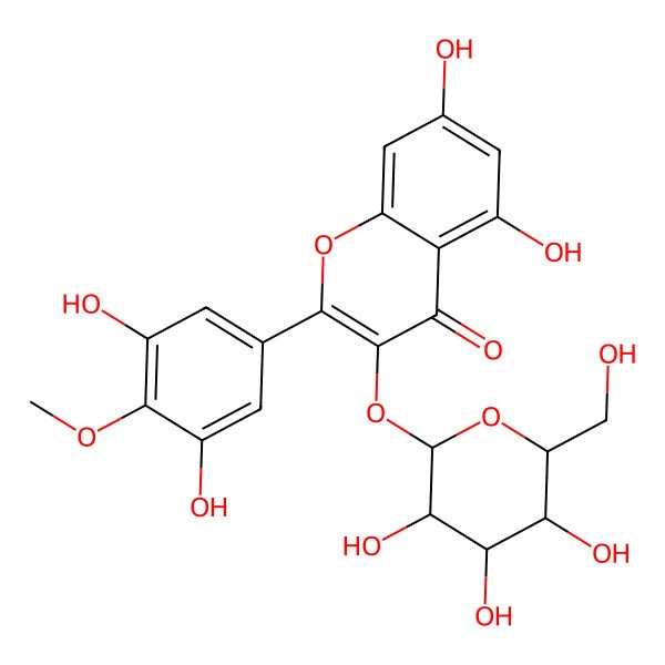 2D Structure of 2-(3,5-dihydroxy-4-methoxyphenyl)-5,7-dihydroxy-3-[(2S,3R,4S,5R,6R)-3,4,5-trihydroxy-6-(hydroxymethyl)oxan-2-yl]oxychromen-4-one