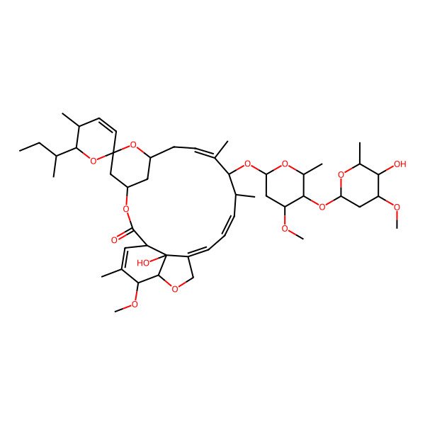 2D Structure of (1'R,2R,3S,4'S,6S,8'R,10'E,12'S,13'S,14'E,16'E,20'R,21'R,24'S)-2-butan-2-yl-24'-hydroxy-12'-[(2R,4S,5S,6S)-5-[(2S,4S,5S,6S)-5-hydroxy-4-methoxy-6-methyloxan-2-yl]oxy-4-methoxy-6-methyloxan-2-yl]oxy-21'-methoxy-3,11',13',22'-tetramethylspiro[2,3-dihydropyran-6,6'-3,7,19-trioxatetracyclo[15.6.1.14,8.020,24]pentacosa-10,14,16,22-tetraene]-2'-one