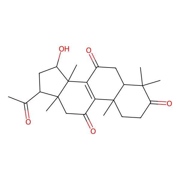 2D Structure of 17-Acetyl-15-hydroxy-4,4,10,13,14-pentamethyl-1,2,5,6,12,15,16,17-octahydrocyclopenta[a]phenanthrene-3,7,11-trione