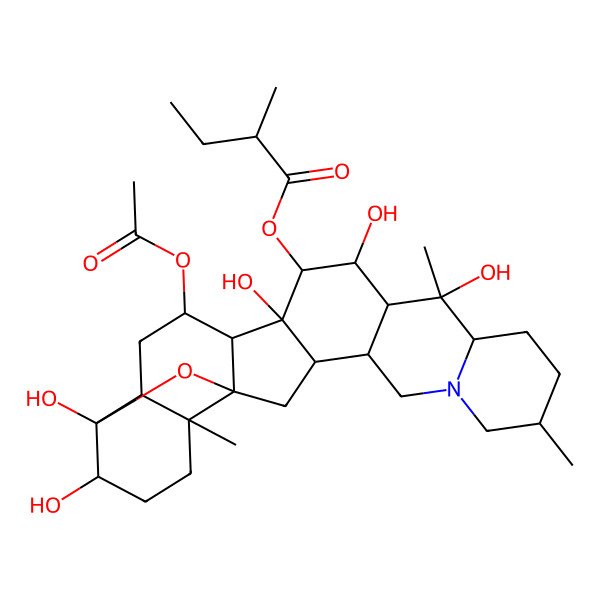 2D Structure of [(1S,2S,6S,9S,10S,11R,12R,13S,14S,15S,16R,18S,19S,22S,23S,25R)-16-acetyloxy-10,12,14,22,23-pentahydroxy-6,10,19-trimethyl-24-oxa-4-azaheptacyclo[12.12.0.02,11.04,9.015,25.018,23.019,25]hexacosan-13-yl] (2R)-2-methylbutanoate