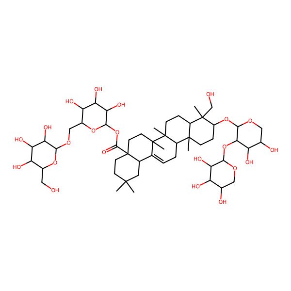 2D Structure of [3,4,5-Trihydroxy-6-[[3,4,5-trihydroxy-6-(hydroxymethyl)oxan-2-yl]oxymethyl]oxan-2-yl] 10-[4,5-dihydroxy-3-(3,4,5-trihydroxyoxan-2-yl)oxyoxan-2-yl]oxy-9-(hydroxymethyl)-2,2,6a,6b,9,12a-hexamethyl-1,3,4,5,6,6a,7,8,8a,10,11,12,13,14b-tetradecahydropicene-4a-carboxylate