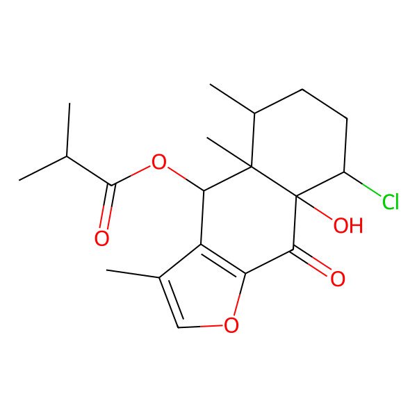 2D Structure of [(4S,4aS,5S,8S,8aR)-8-chloro-8a-hydroxy-3,4a,5-trimethyl-9-oxo-5,6,7,8-tetrahydro-4H-benzo[f][1]benzofuran-4-yl] 2-methylpropanoate