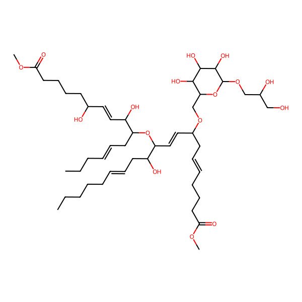 2D Structure of Methyl 11-(8,11-dihydroxy-16-methoxy-16-oxohexadeca-4,9-dien-7-yl)oxy-8-[[6-(2,3-dihydroxypropoxy)-3,4,5-trihydroxyoxan-2-yl]methoxy]-12-hydroxyicosa-5,9,14-trienoate