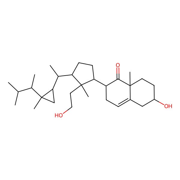2D Structure of (2S,6S,8aS)-6-hydroxy-2-[(1S,2R,3R)-2-(2-hydroxyethyl)-2-methyl-3-[(1S)-1-[(1R,2S)-2-methyl-2-[(2R)-3-methylbutan-2-yl]cyclopropyl]ethyl]cyclopentyl]-8a-methyl-2,3,5,6,7,8-hexahydronaphthalen-1-one