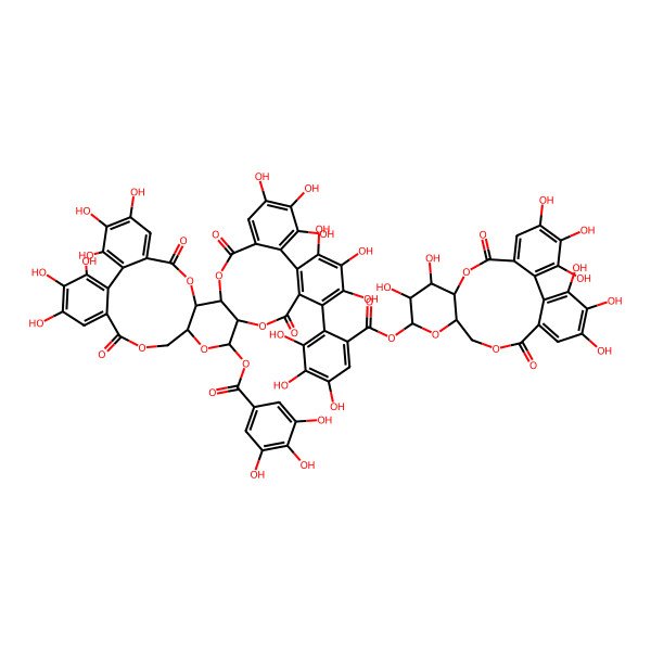 2D Structure of (3,4,5,11,12,21,22,23-Octahydroxy-8,18-dioxo-9,14,17-trioxatetracyclo[17.4.0.02,7.010,15]tricosa-1(23),2,4,6,19,21-hexaen-13-yl) 2-[7,8,9,12,13,14,28,29,30,33,34,35-dodecahydroxy-4,17,25,38-tetraoxo-20-(3,4,5-trihydroxybenzoyl)oxy-3,18,21,24,39-pentaoxaheptacyclo[20.17.0.02,19.05,10.011,16.026,31.032,37]nonatriaconta-5,7,9,11(16),12,14,26,28,30,32,34,36-dodecaen-15-yl]-3,4,5-trihydroxybenzoate