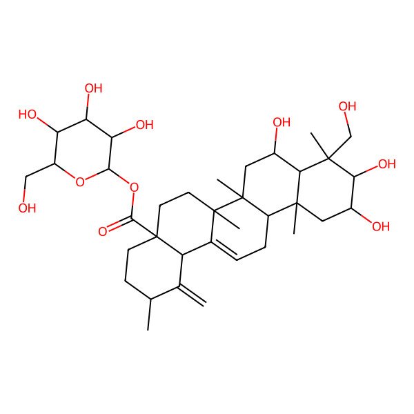 2D Structure of [(2S,3R,4S,5S,6R)-3,4,5-trihydroxy-6-(hydroxymethyl)oxan-2-yl] (2R,4aS,6aR,6aS,6bR,8R,8aR,9R,10R,11R,12aR,14bS)-8,10,11-trihydroxy-9-(hydroxymethyl)-2,6a,6b,9,12a-pentamethyl-1-methylidene-2,3,4,5,6,6a,7,8,8a,10,11,12,13,14b-tetradecahydropicene-4a-carboxylate