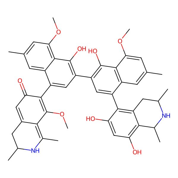 2D Structure of (3R)-7-[3-[4-[(1R,3R)-6,8-dihydroxy-1,3-dimethyl-1,2,3,4-tetrahydroisoquinolin-5-yl]-1-hydroxy-8-methoxy-6-methylnaphthalen-2-yl]-4-hydroxy-5-methoxy-7-methylnaphthalen-1-yl]-8-methoxy-1,3-dimethyl-3,4-dihydro-2H-isoquinolin-6-one