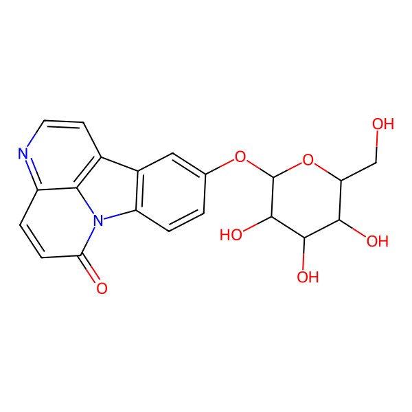 2D Structure of 12-[3,4,5-Trihydroxy-6-(hydroxymethyl)oxan-2-yl]oxy-1,6-diazatetracyclo[7.6.1.05,16.010,15]hexadeca-3,5(16),6,8,10,12,14-heptaen-2-one