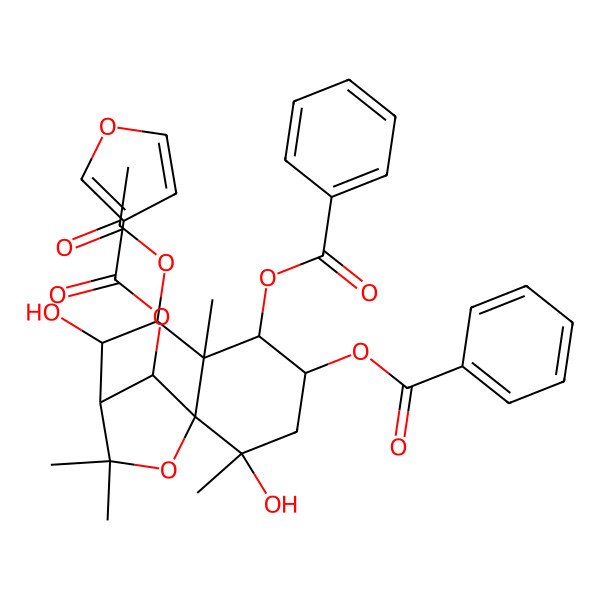 2D Structure of [(1S,2S,4S,5R,6R,7S,8R,9R,12R)-7-acetyloxy-4,5-dibenzoyloxy-2,8-dihydroxy-2,6,10,10-tetramethyl-11-oxatricyclo[7.2.1.01,6]dodecan-12-yl] furan-3-carboxylate